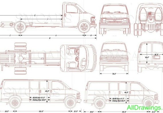 Chevrolet Express (Шевроле Экспресс) - чертежи (рисунки) автомобиля